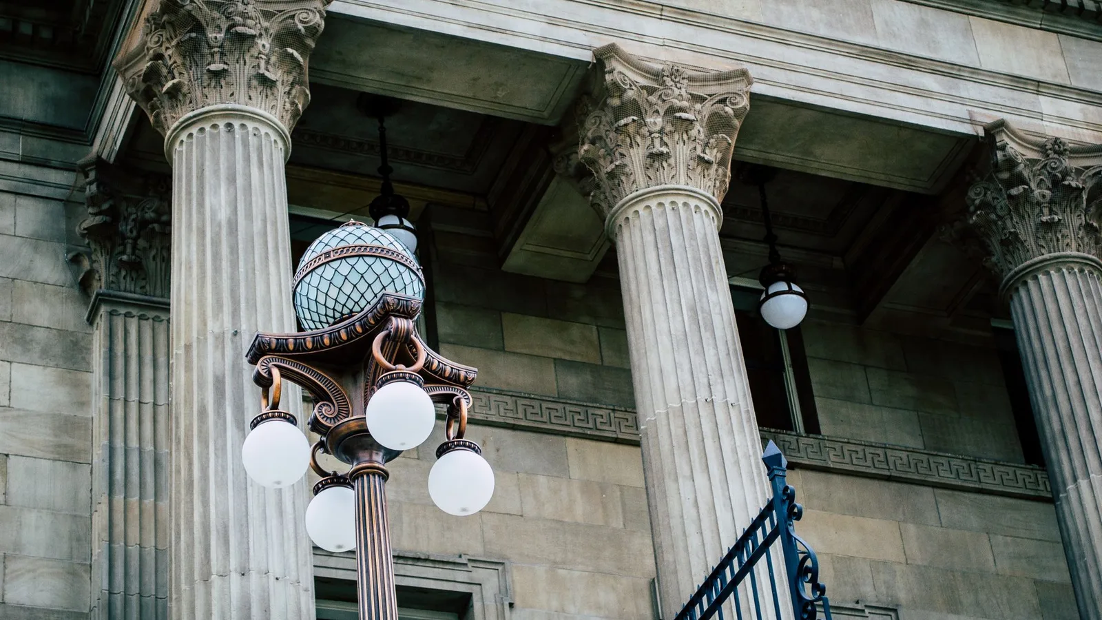 Classical columns on a government building facade